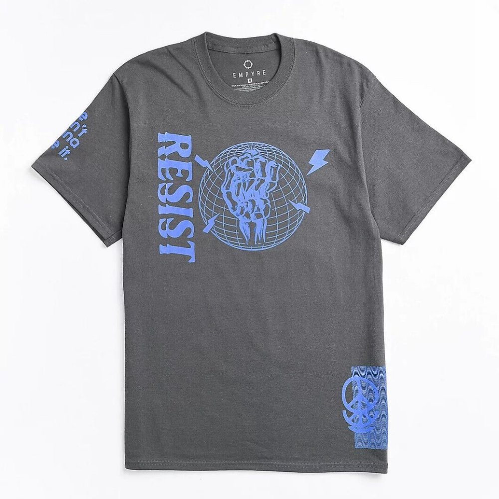 Empyre Mens Resist We Aren't Going To Take It Charcoal Tee Shirt New